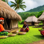 바누아투 원주민의 생활 방식 - **Vanuatu Village Harmony**: A vibrant, realistic depiction of a traditional indigenous village in V...