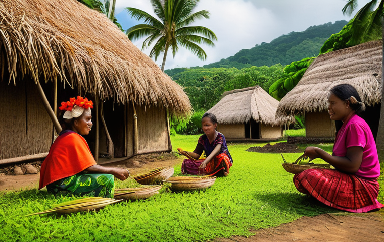 바누아투 원주민의 생활 방식 - **Vanuatu Village Harmony**: A vibrant, realistic depiction of a traditional indigenous village in V...