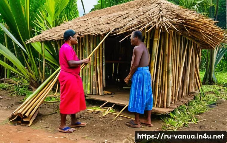 바누아투의 과거 자연재해 기록 - A vibrant scene in a Vanuatu village after a recent tropical cyclone. Local Ni-Vanuatu people, inclu...